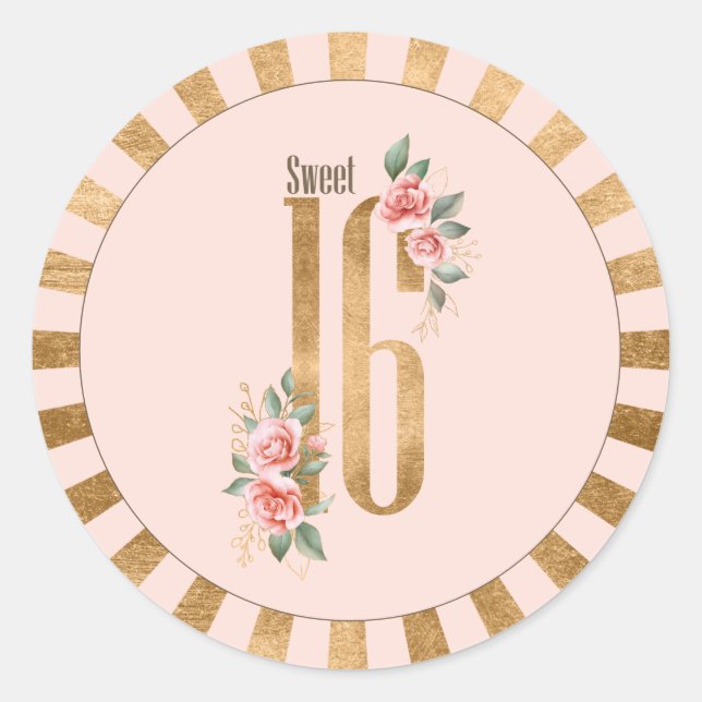 Sticker Rond Gold Foil Stripes Sweet sixteen Blush ID756 (Devant)