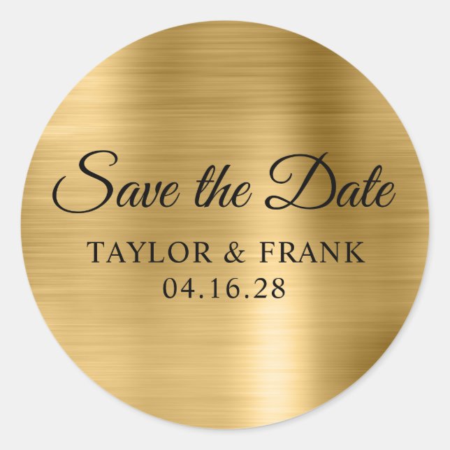 Sticker Rond Gold Foil Wedding Enregistrer la date (Devant)