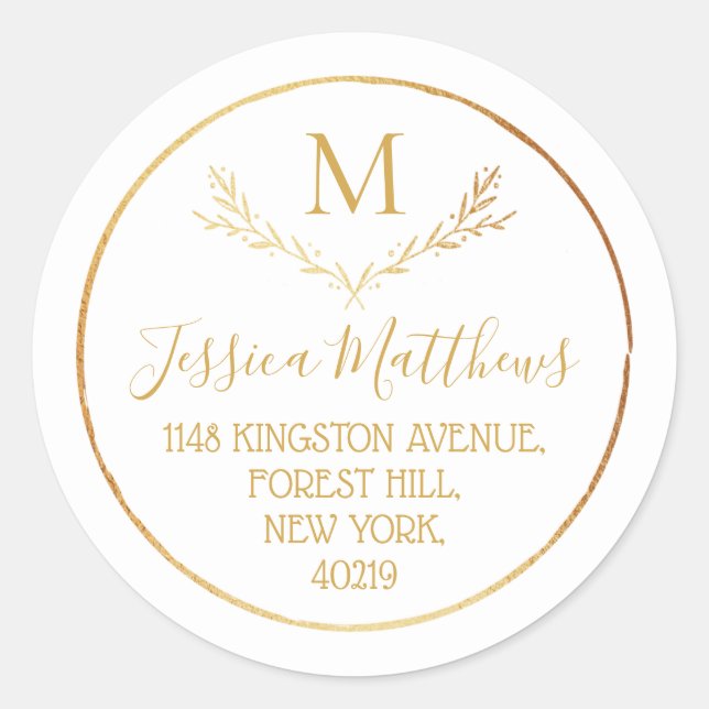 Sticker Rond Gold Foil Wire Custom Monogram Adresse de retour (Devant)