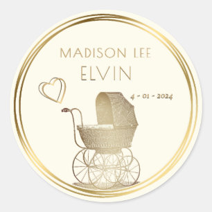 Sticker Rond Gold Français Porte bébé Date de naissance Faire-p