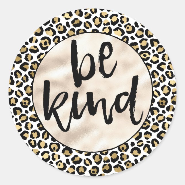 Sticker Rond Gold Glam Black Empreinte de léopard Be Kind (Devant)
