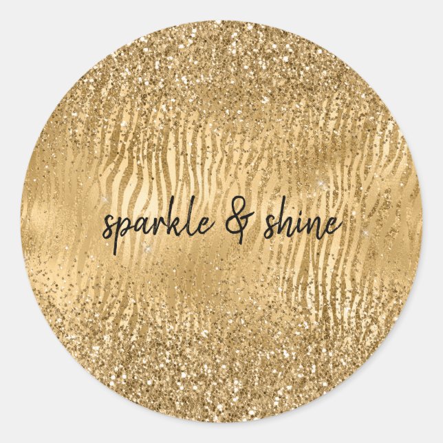 Sticker Rond Gold Glam Glitz Zebra Print Faux Parties scintilla (Devant)