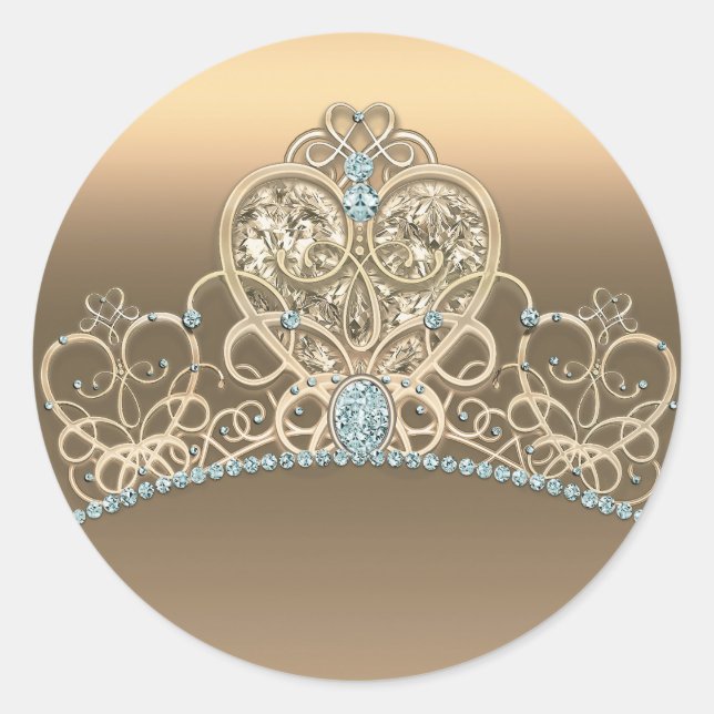 Sticker Rond Gold Glam Princess Heart Tiara fête d'anniversaire (Devant)