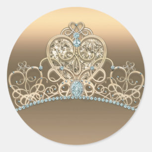 Sticker Rond Gold Glam Princess Heart Tiara fête d'anniversaire
