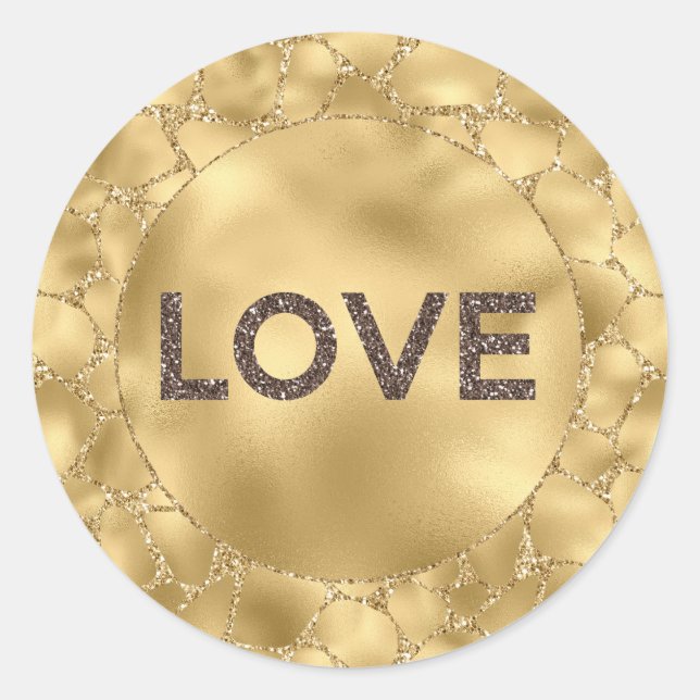Sticker Rond Gold Glitter Giraffe Print Love   (Devant)