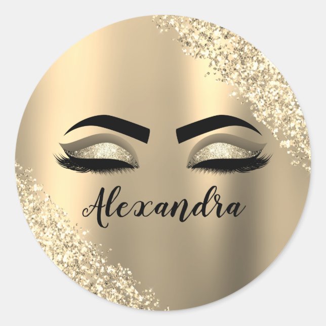 Sticker Rond Gold Glitter Sparkle Eyelashes Monogram (Devant)