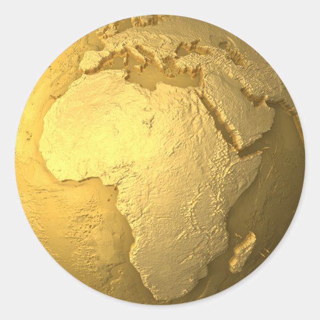 Sticker Rond Gold Globe - Metal Earth, Afrique, Render 3d (Devant)