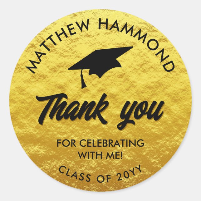 Sticker Rond Gold Graduating Class Thank You Grad Cap (Devant)