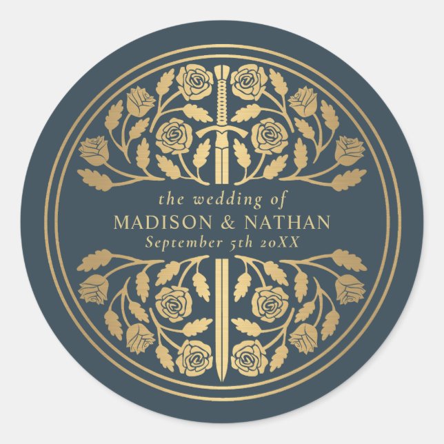 Sticker Rond Gold Gray Royal Medieval Sword Wedding  (Devant)