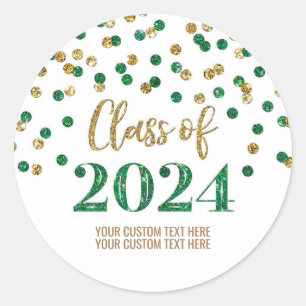 Sticker Rond Gold Green Confetti Graduation 2024