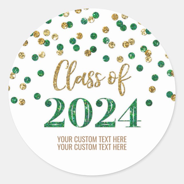Sticker Rond Gold Green Confetti Graduation 2024 (Devant)