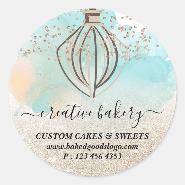 Sticker Rond Gold Green ombre scintillante Boulangerie pâtisser (Devant)