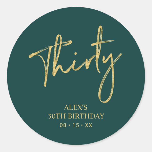 Sticker Rond Gold & Green Trente 30 Anniversaire Favor Merci (Devant)