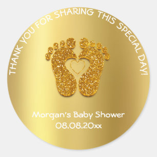 Sticker Rond Gold Heart Pieds Baby shower Favoriser Merci cadea