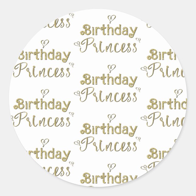 Sticker Rond Gold Hearts Anniversaire Princess Party (Devant)