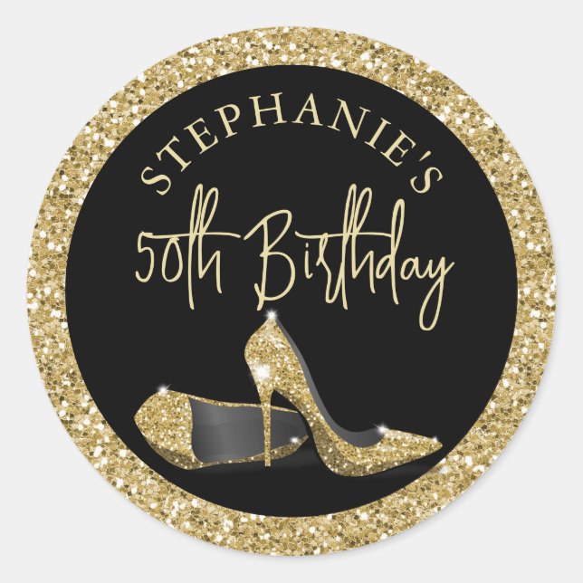 Sticker Rond Gold High Heels 50e Anniversaire Personnalisé (Devant)