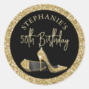 Sticker Rond Gold High Heels 50e Anniversaire Personnalisé