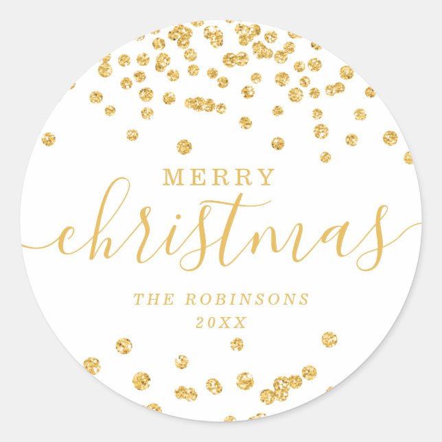 Sticker Rond Gold Holiday Parties scintillant de Noël Confetti  (Devant)