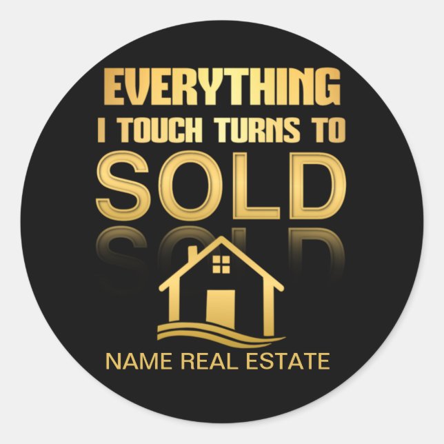 Sticker Rond Gold IMMOBILIER tout tourne à VENDRE (Devant)