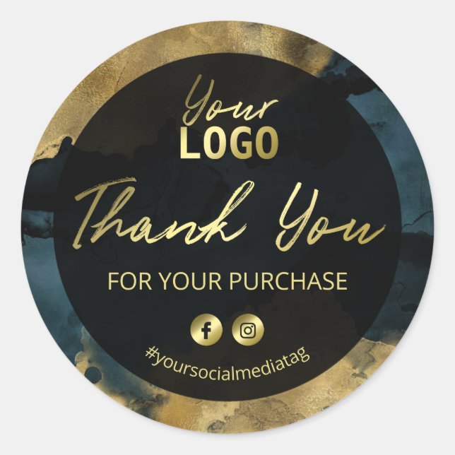 Sticker Rond Gold Ink Navy Blue Merci Pour Votre Achat (Devant)