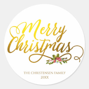 Sticker Rond Gold Joyeux Noël Rouge Holly