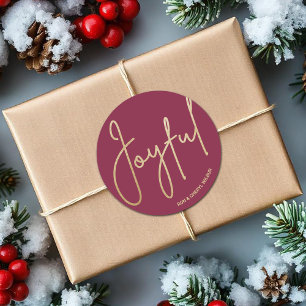 Sticker Rond Gold JOYFUL sur Cranberry Christmas