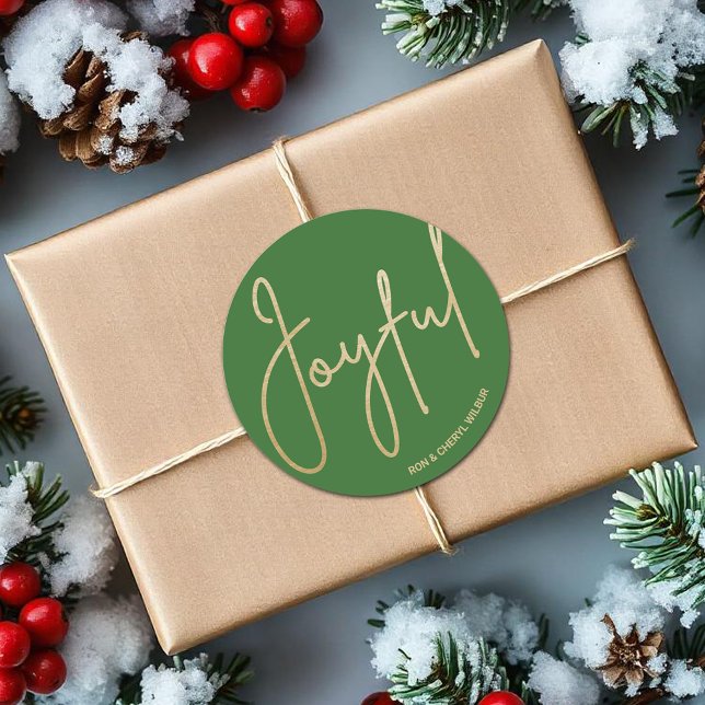 Sticker Rond Gold JOYFUL sur Green Christmas (Créateur téléchargé)