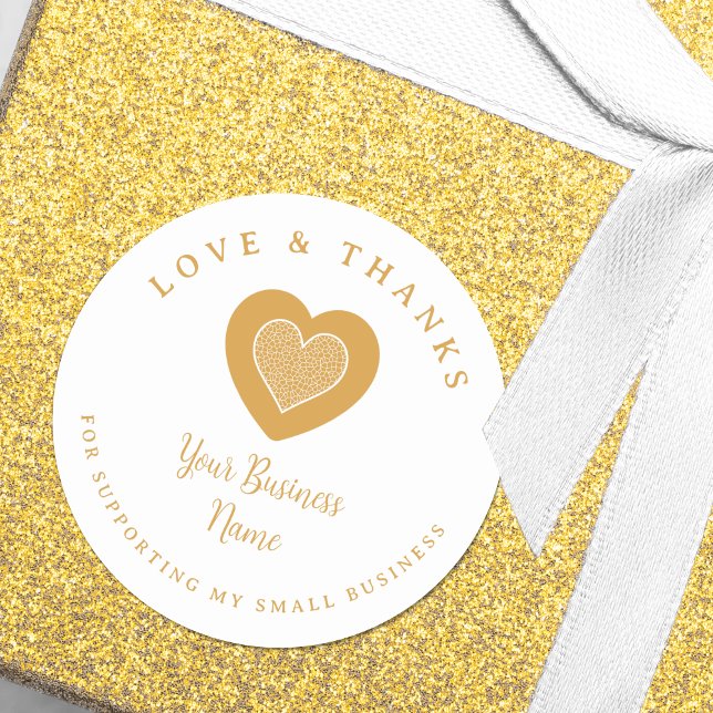Sticker Rond Gold Lace Heart Love & Thanks Supporting Business (Fake Golden Lace Heart Love & Thanks Supporting Small Business Classic Round Sticker.)