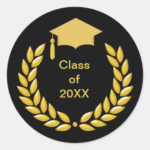 Sticker Rond Gold Laurel Wreath Class of 20XX Graduation