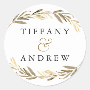 Sticker Rond Gold leaf Elegant Modern Couples Nom Mariage