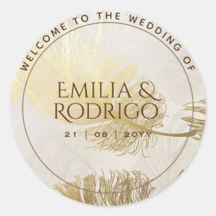 Sticker Rond Gold Leaf Espagnol Boda Bienvenue Mariage Favor Cl