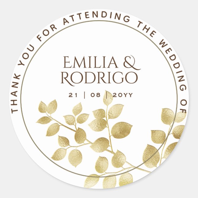 Sticker Rond Gold Leaf espagnol Boda Merci mariage Favor Cla (Devant)