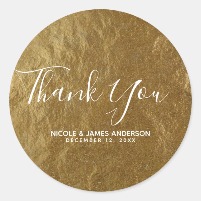 Sticker Rond Gold Leaf Foil Look Moderne élégant mariage Faveur (Devant)