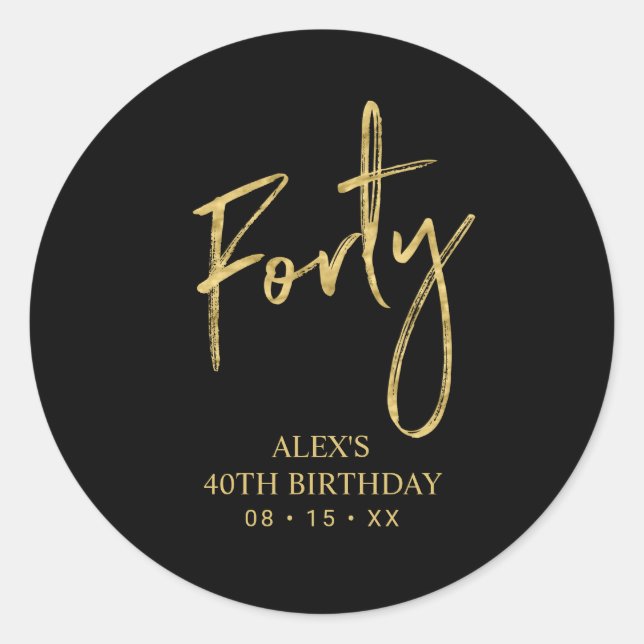 Sticker Rond Gold Lettering 40th Birthday Favor Merci (Devant)