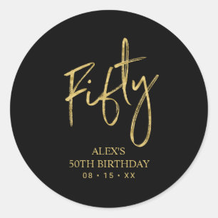 Sticker Rond Gold Lettering 50th Birthday Favor Merci