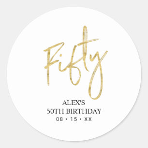 Sticker Rond Gold Lettering 50th Birthday Favor Merci