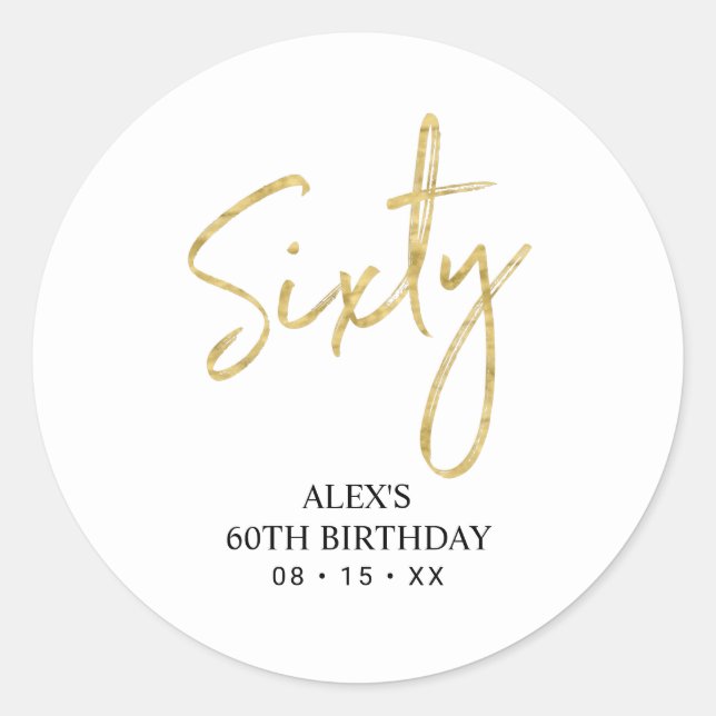 Sticker Rond Gold Lettering Soixante 60e fête d'anniversaire Fa (Devant)