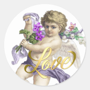 Sticker Rond Gold Love avec Cherub Rose Purple