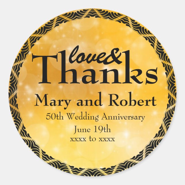 Sticker Rond Gold Love & Merci 50e anniversaire Mariage personn (Devant)