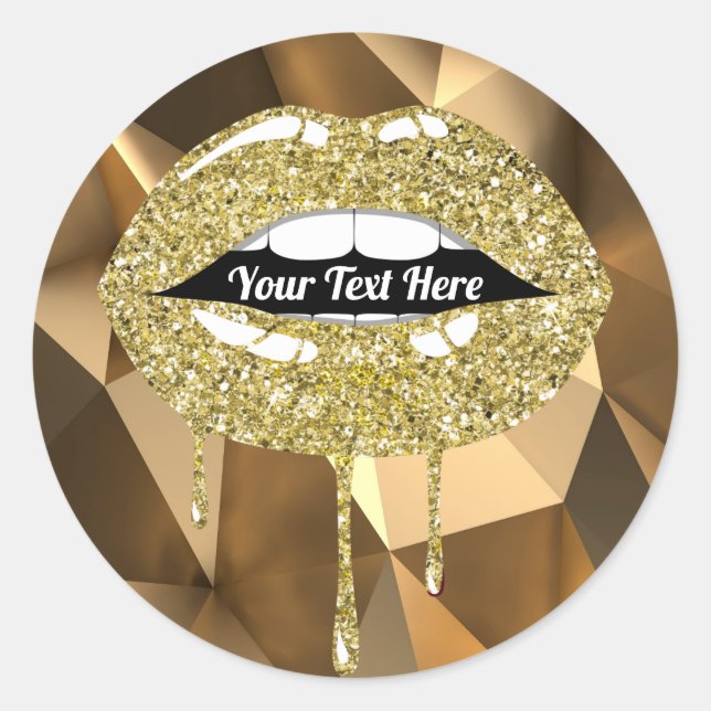 Sticker Rond Gold Luxury Glam Faux Parties scintillant Lèvres à (Devant)