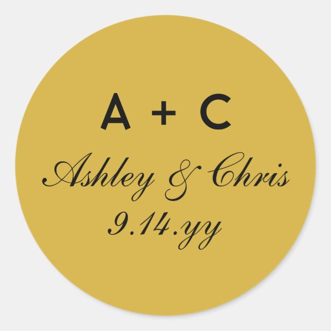 Sticker Rond Gold Modern Personnalisé Mariage Réception Favoris (Devant)