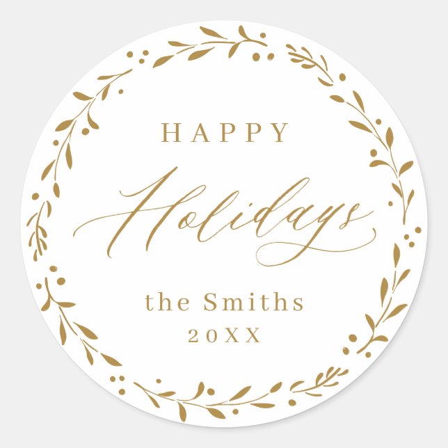 Sticker Rond Gold Modern script Happy Holidays Don (Devant)