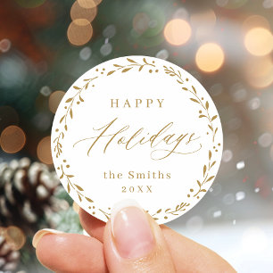 Sticker Rond Gold Modern script Happy Holidays Don