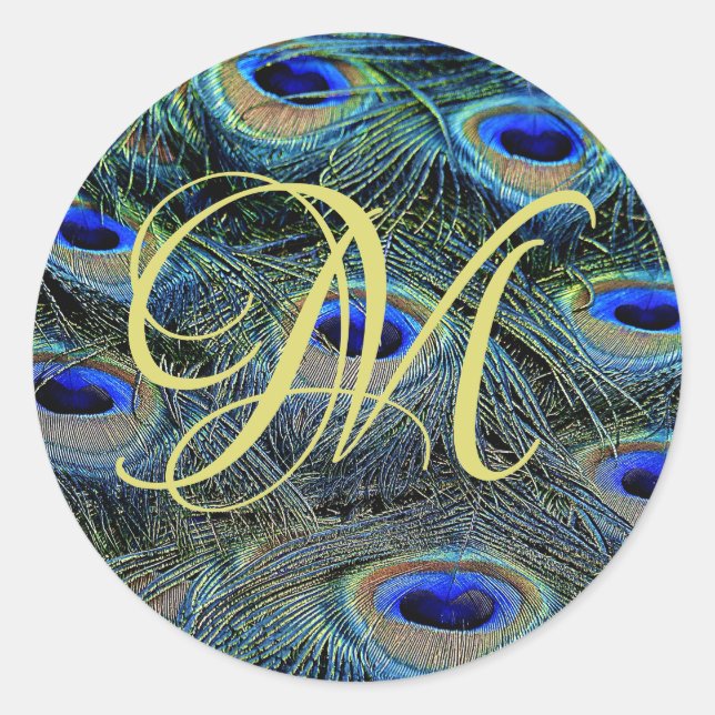 Sticker Rond Gold monogram On Peacock Feathers (Devant)