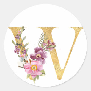 Sticker Rond Gold MONOGRAS lettre W avec fleur