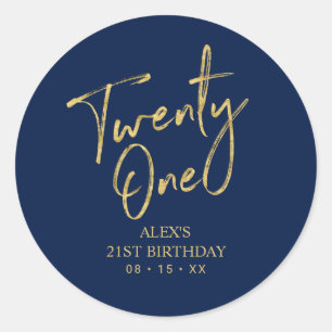 Sticker Rond Gold & Navy 21e fête d'anniversaire Favor Merci