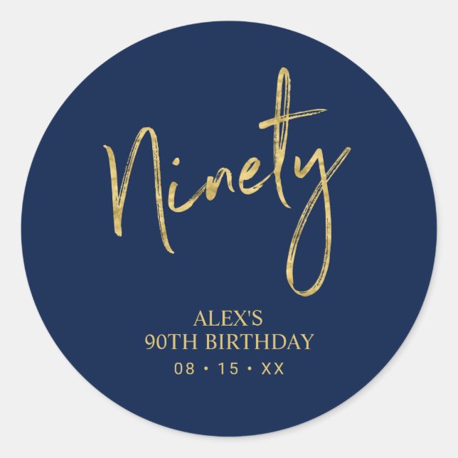 Sticker Rond Gold & Navy 90 Anniversaire Favor Merci (Devant)