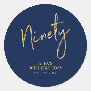 Sticker Rond Gold & Navy 90 Anniversaire Favor Merci