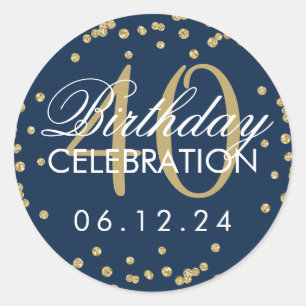 Sticker Rond Gold Navy Blue 40e anniversaire Parties scintillan