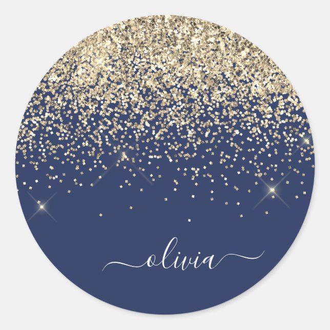 Sticker Rond Gold Navy Blue Girl Parties scintillant étincelant (Devant)